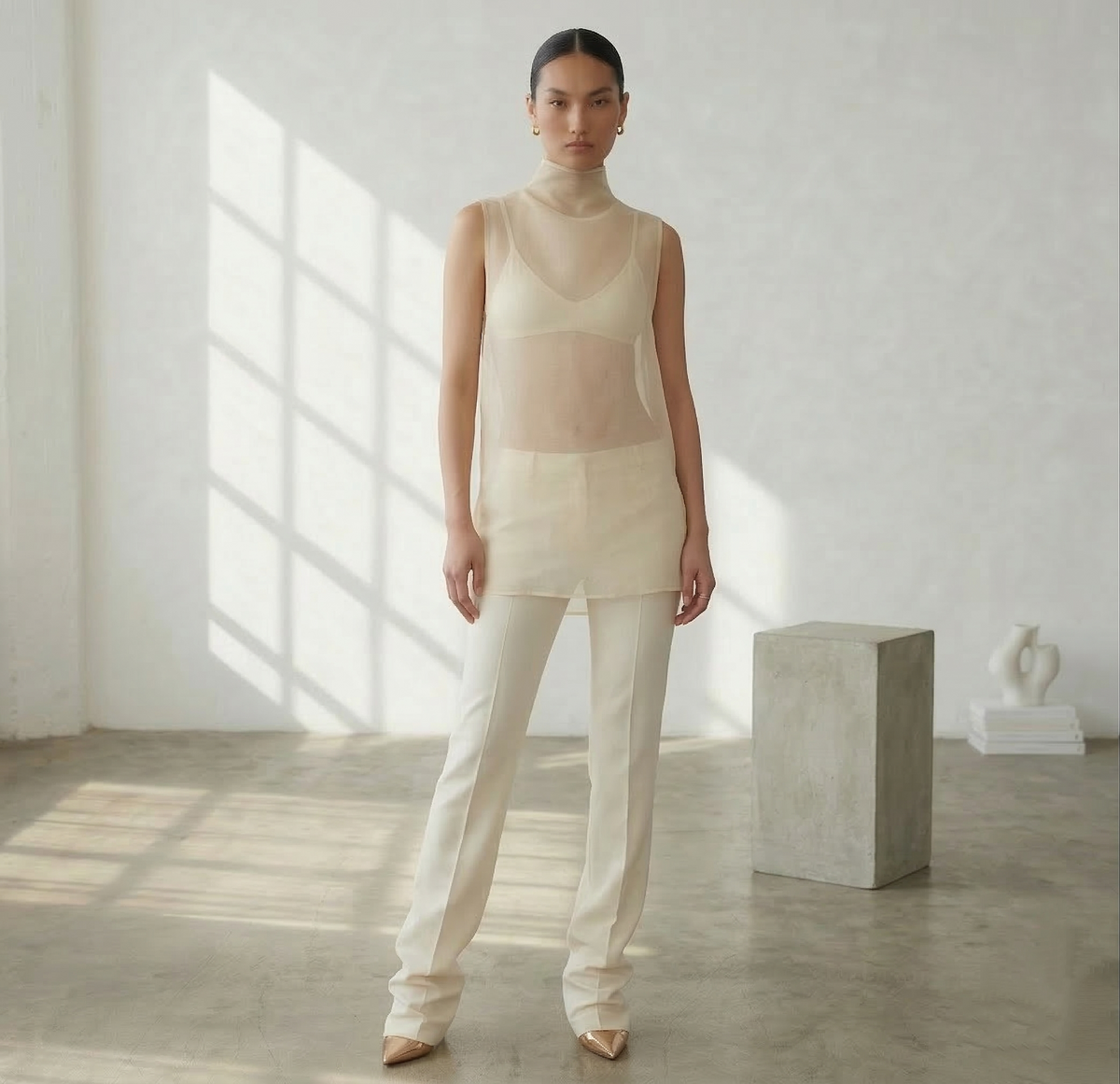 The Sheer Organza High-Neck Top
