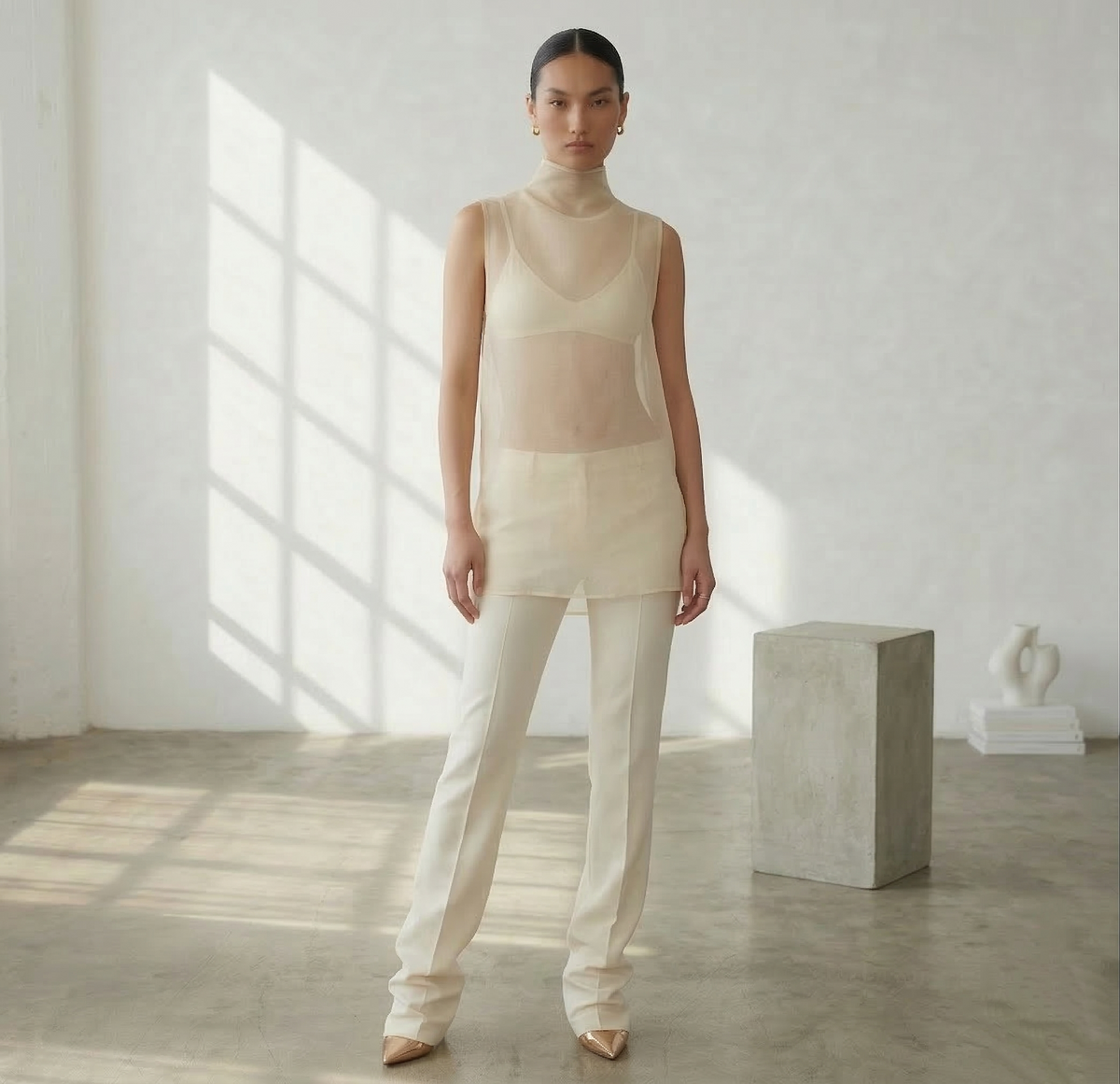 The Sheer Organza High-Neck Top